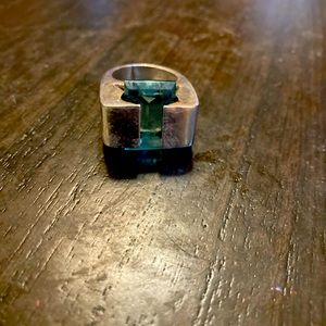 Chunky silver ring with aquamarine stone